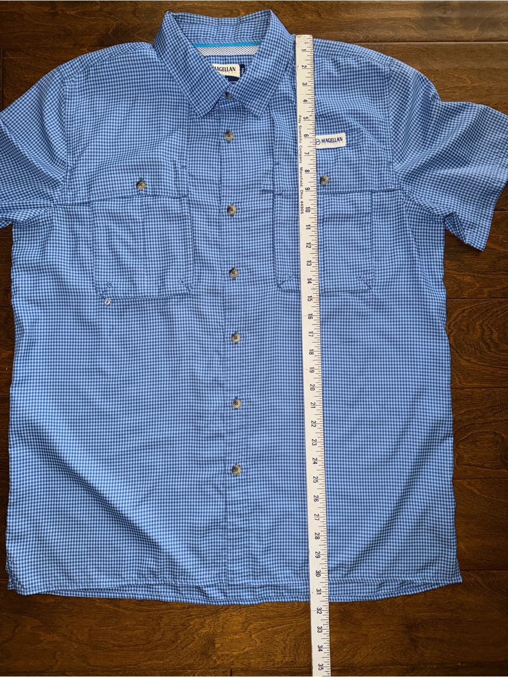 Magellan Outdoor Fish Gear Mens Shirt Size Large Blue Plaid Sport Performance - Picture 4 of 7